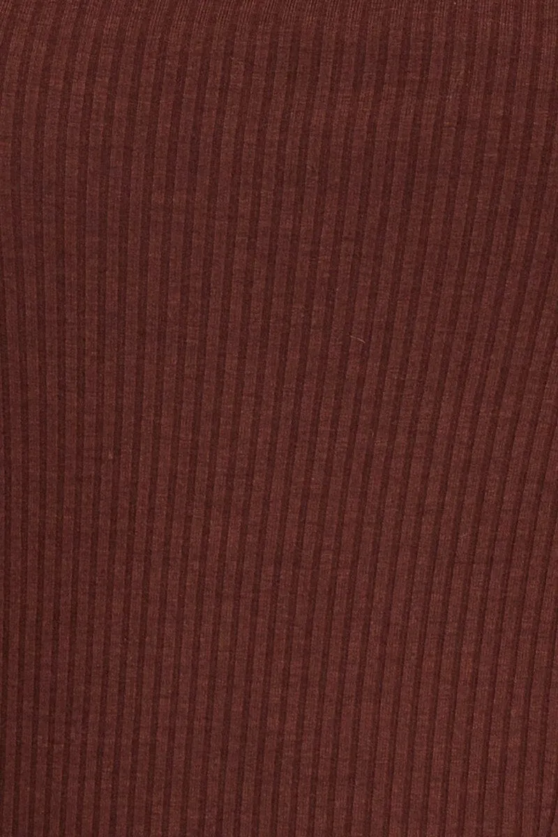 Brown Jersey Top Long Sleeve Ribbed