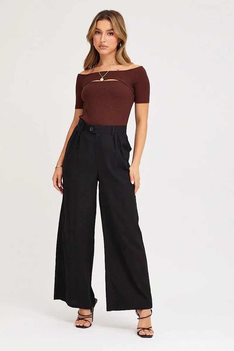 Brown Jersey Top Long Sleeve Ribbed