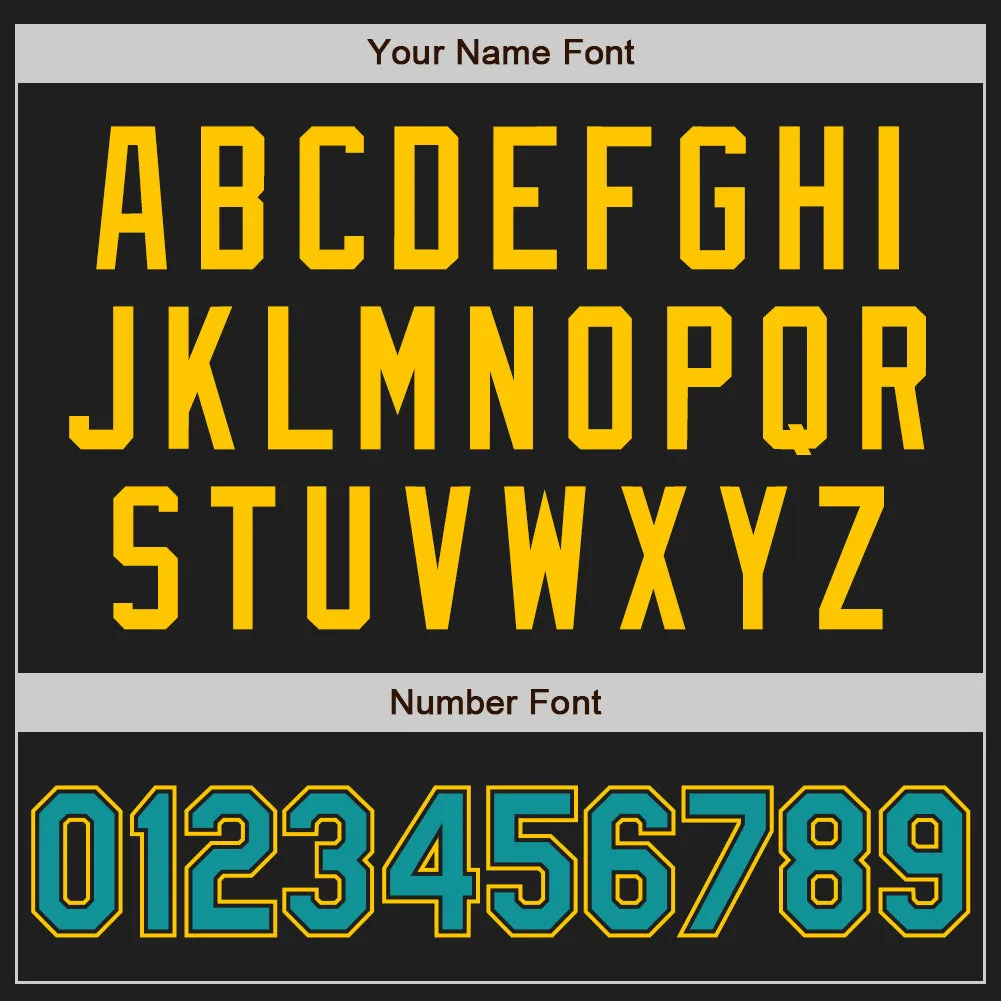 Custom Black Teal-Gold Authentic Baseball Jersey