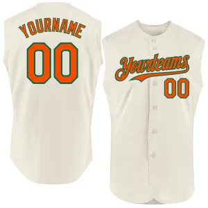 Custom Cream Orange-Kelly Green Authentic Sleeveless Baseball Jersey