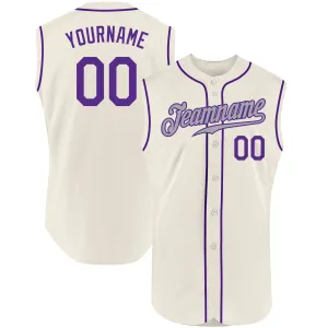 Custom Cream Purple-Gray Authentic Sleeveless Baseball Jersey