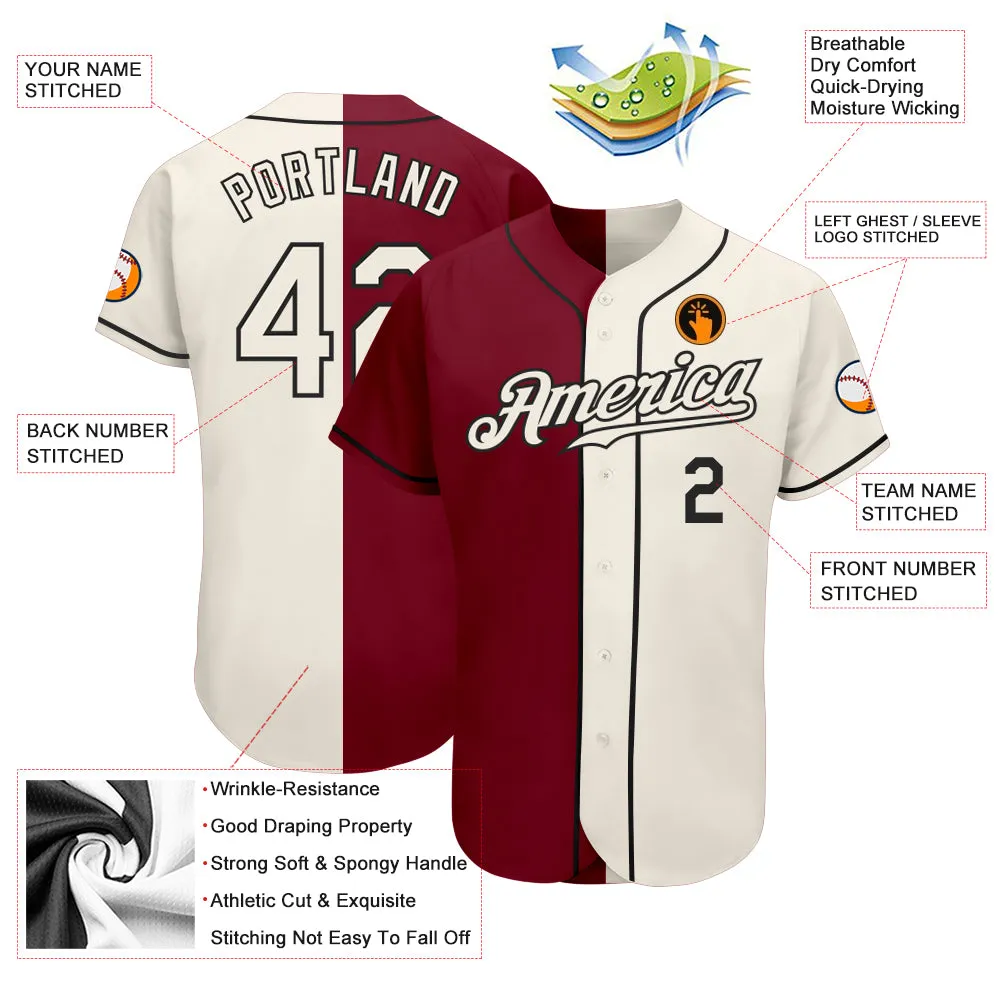 Custom Crimson Cream-Black Authentic Split Fashion Baseball Jersey