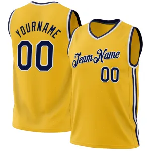 Custom Gold Navy-White Authentic Throwback Basketball Jersey