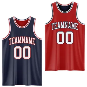 Custom Navy White-Red Reversible Double Side Basketball Jersey