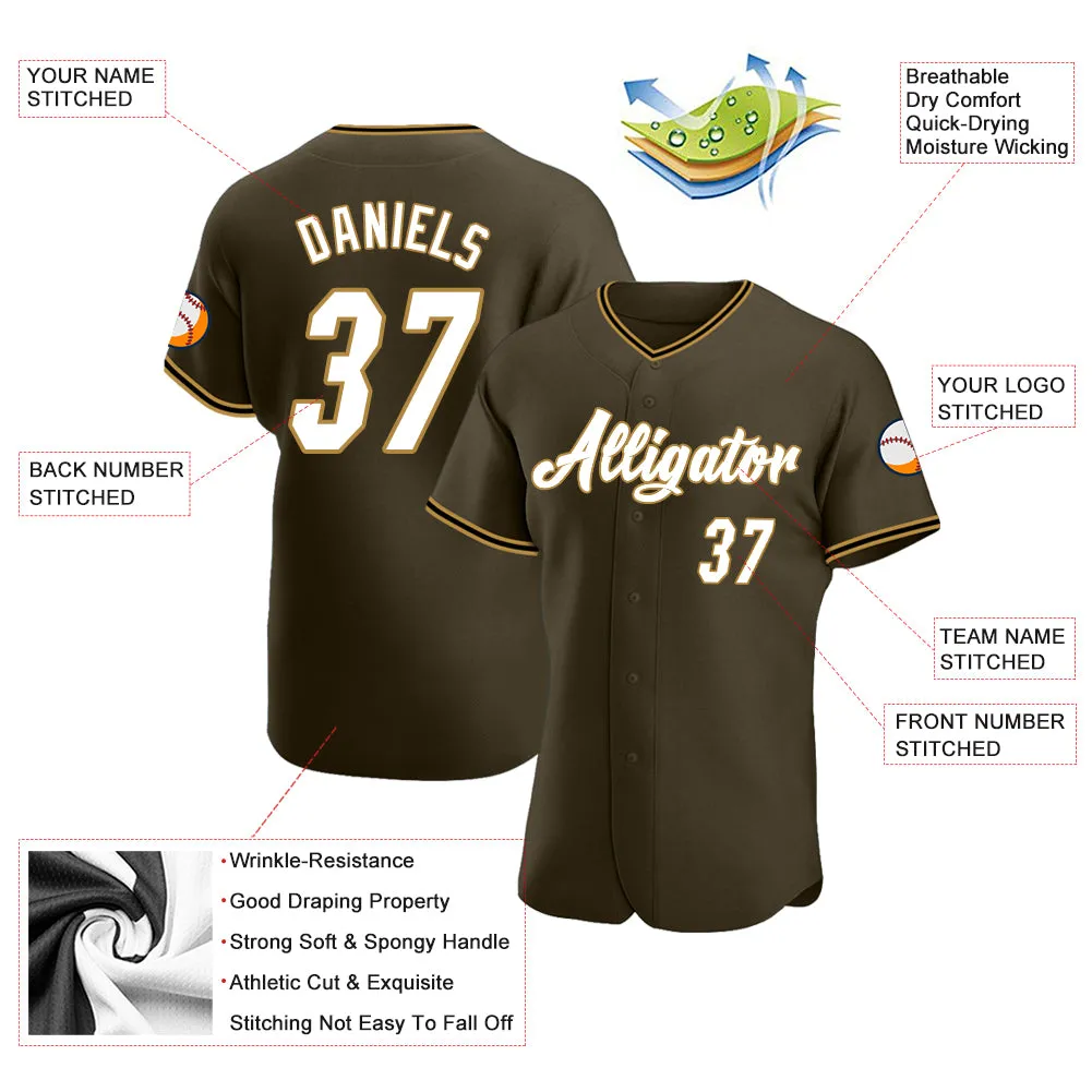 Custom Olive White-Old Gold Authentic Salute To Service Baseball Jersey