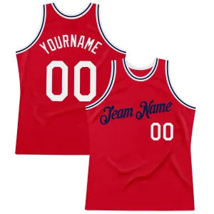 Custom Red White-Navy Authentic Throwback Basketball Jersey