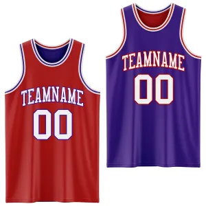 Custom Red White-Purple Reversible Double Side Basketball Jersey