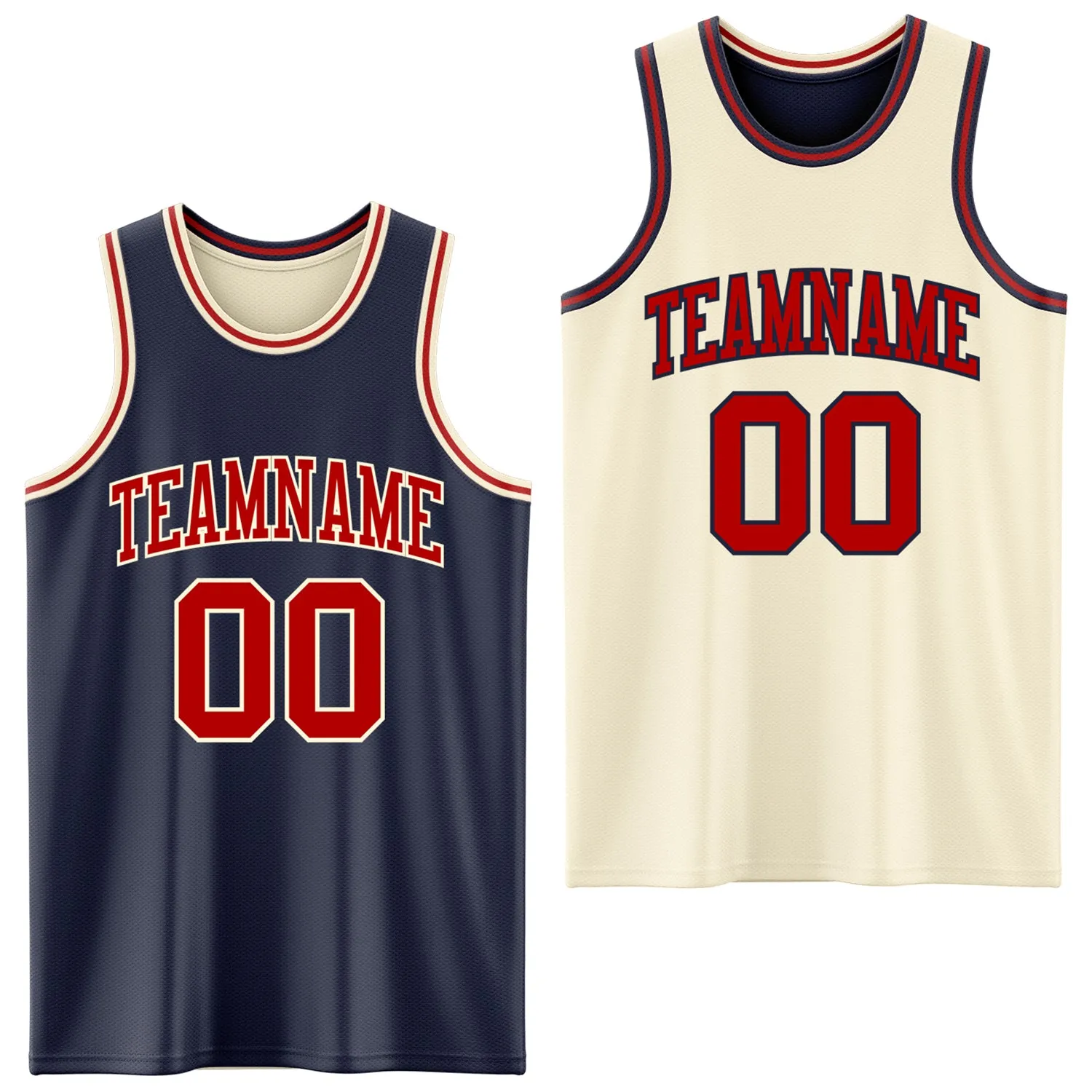Custom Reversible Navy Red-Cream Double Side Basketball Jersey