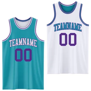 Custom Reversible Teal Purple-White Double Side Basketball Jersey