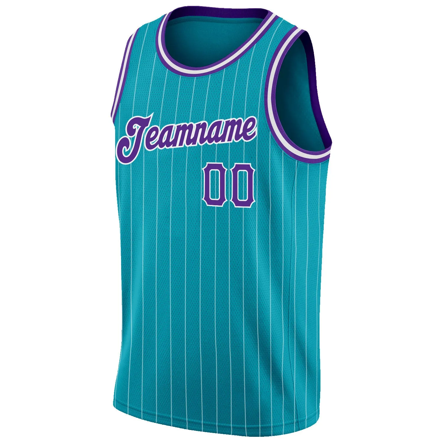 Custom Teal White Pinstripe Purple-White Authentic Basketball Jersey