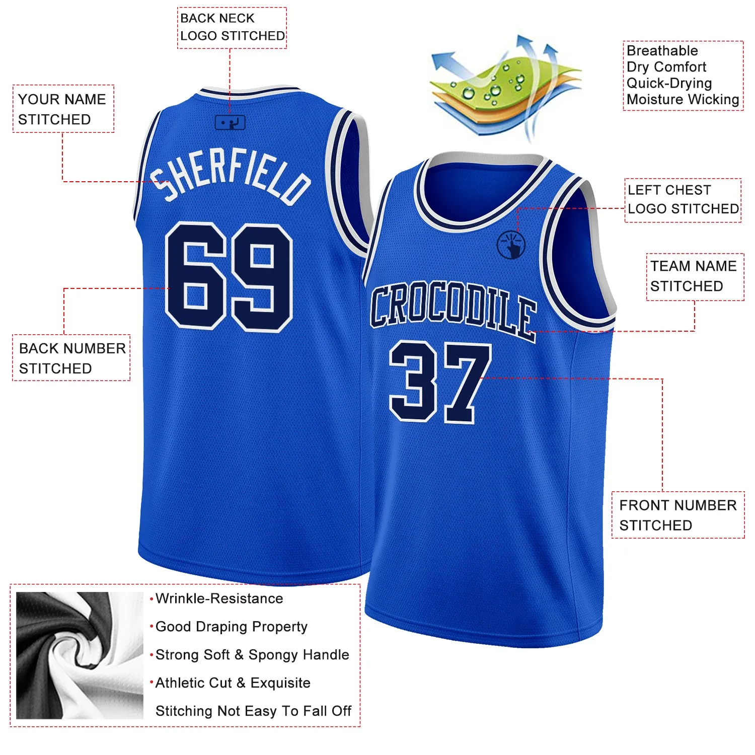 Custom Thunder Blue Navy-White Authentic Basketball Jersey