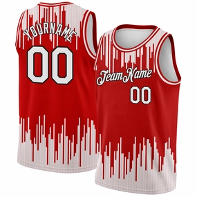 Custom Red White-Black Abstract Vertical Lines Authentic City Edition Basketball Jersey