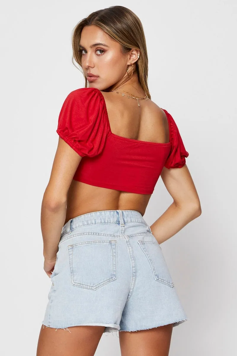 Red Slinky Top Short Sleeve Crop