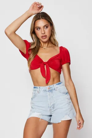 Red Slinky Top Short Sleeve Crop
